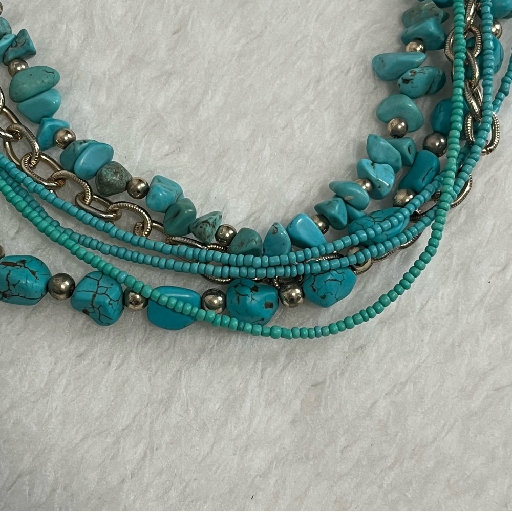 Matching turquoise layered necklace and earrings set - Picture 7 of 9